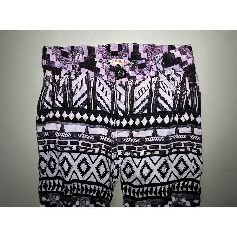 Munster Pants Youth 6 Black‎ White Purple Aztec Tribal Print Joggers Elastic - Picture 2 of 11